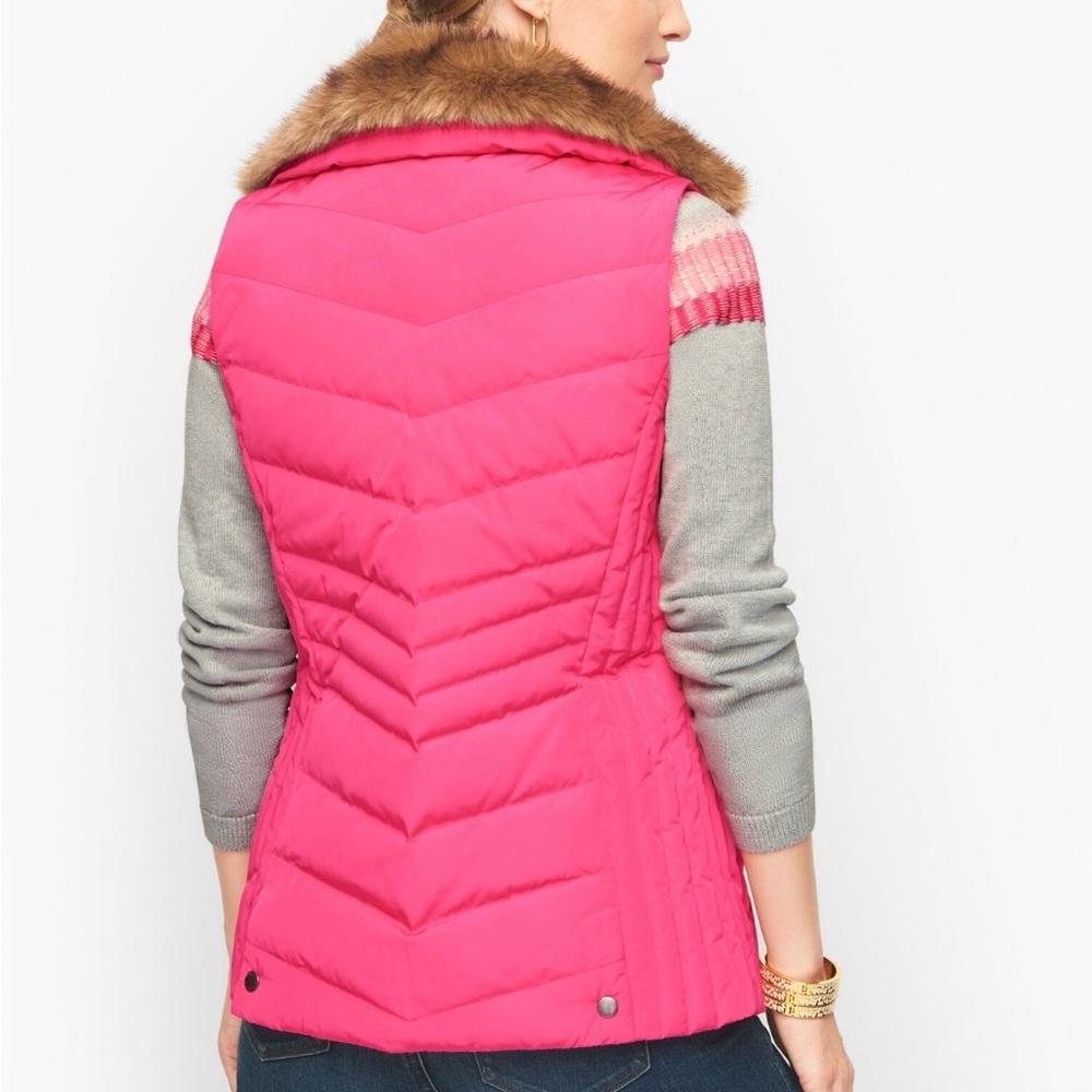 Faux Fur Collar Pink Down Puffer Vest - Picture 2 of 10